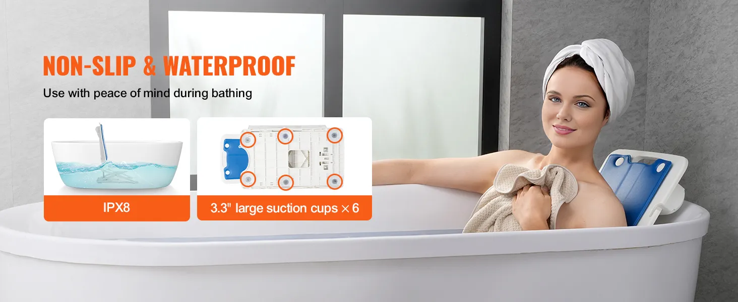 VEVOR electric chair lift in use, featuring non-slip, waterproof design with ipx8 and large suction cups.