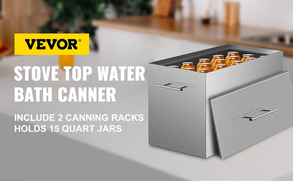 VEVOR water bath canner with 2 canning racks, holds 15 quart jars in stainless steel.