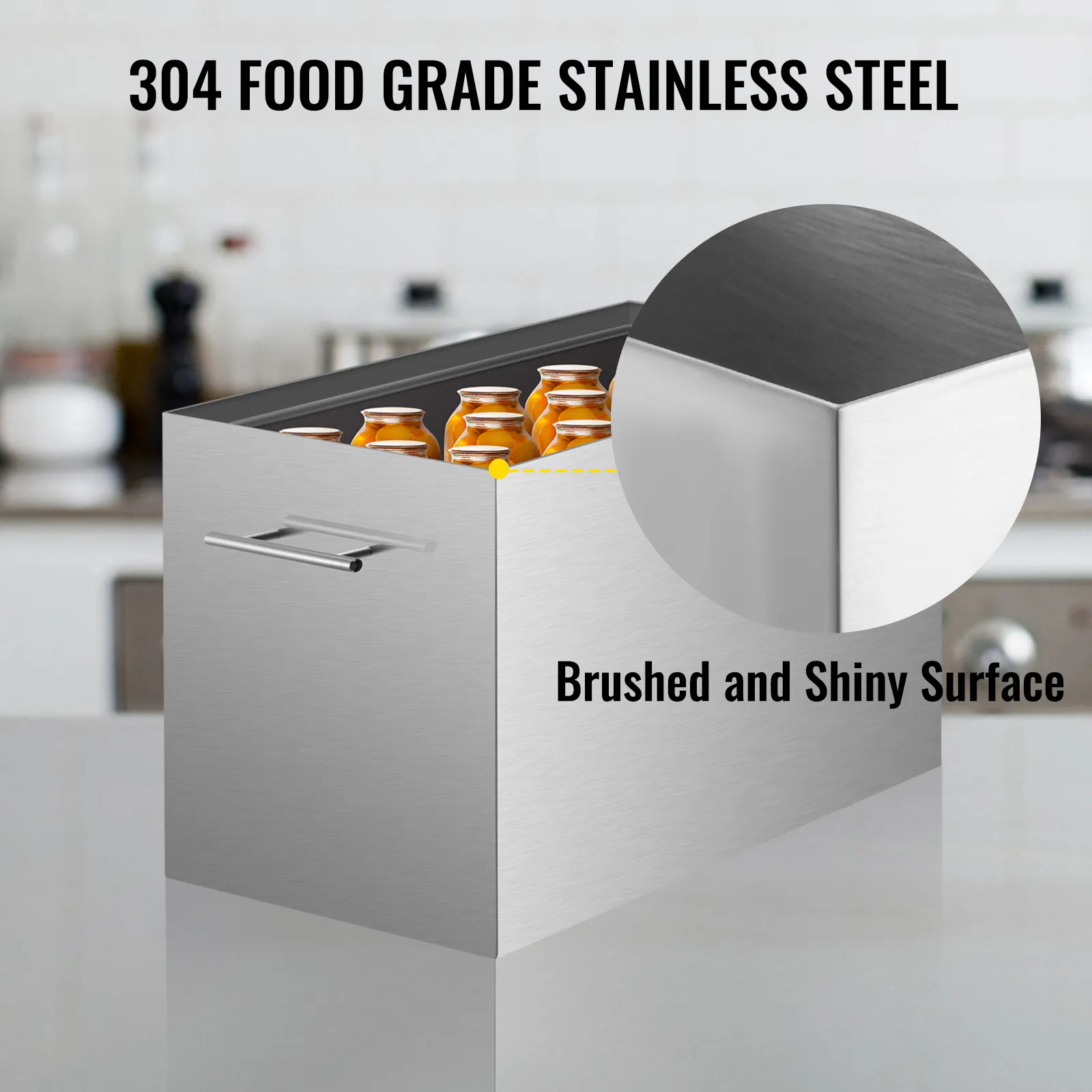 VEVOR water bath canner, 304 food grade stainless steel, brushed and shiny surface.