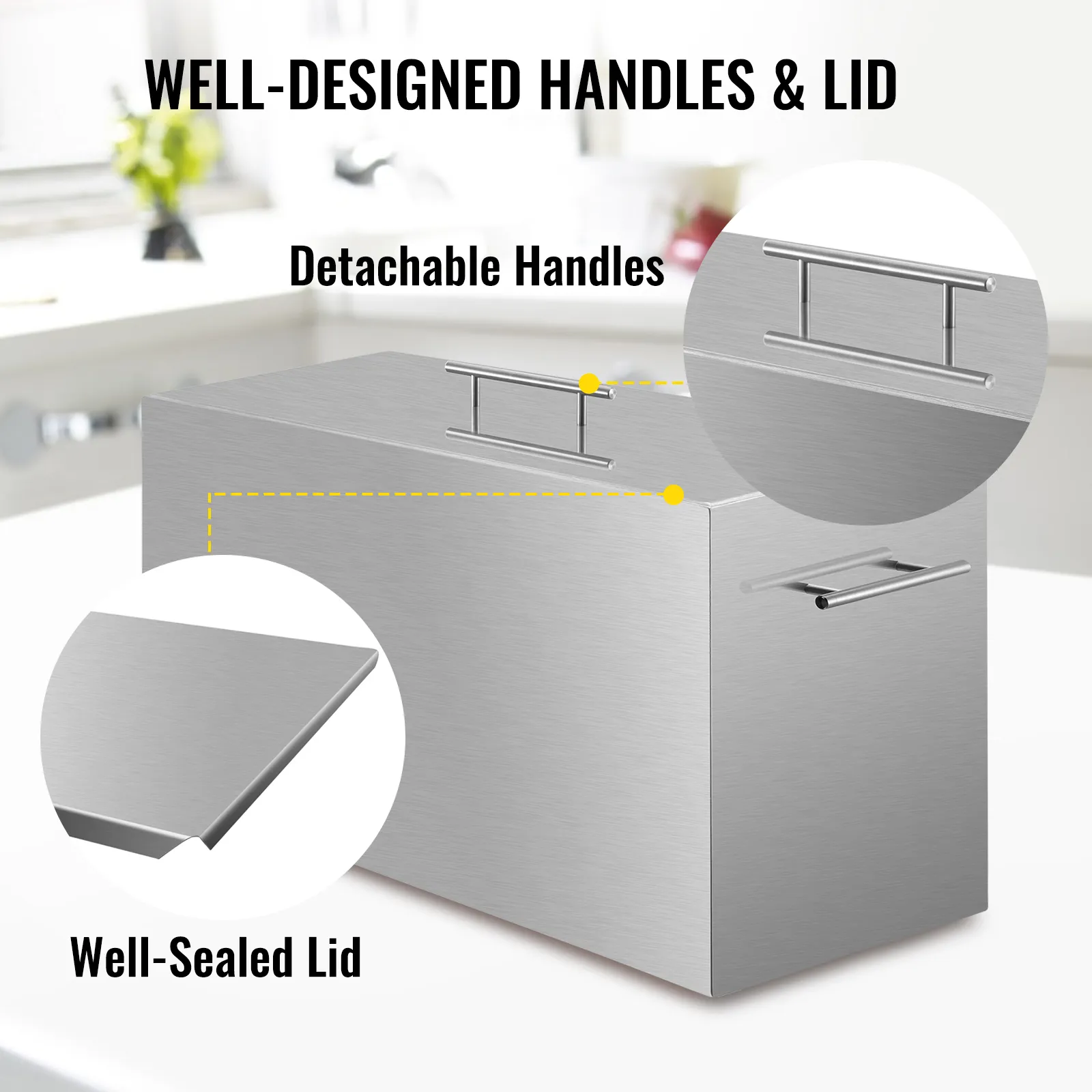 VEVOR water bath canner with detachable handles and well-sealed lid on a kitchen counter.
