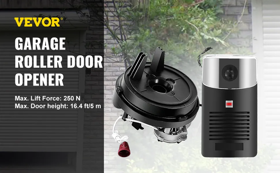 Abre-puertas enrollables de garaje VEVOR con fuerza de elevación máxima de 250 N y altura de puerta de 5 m.