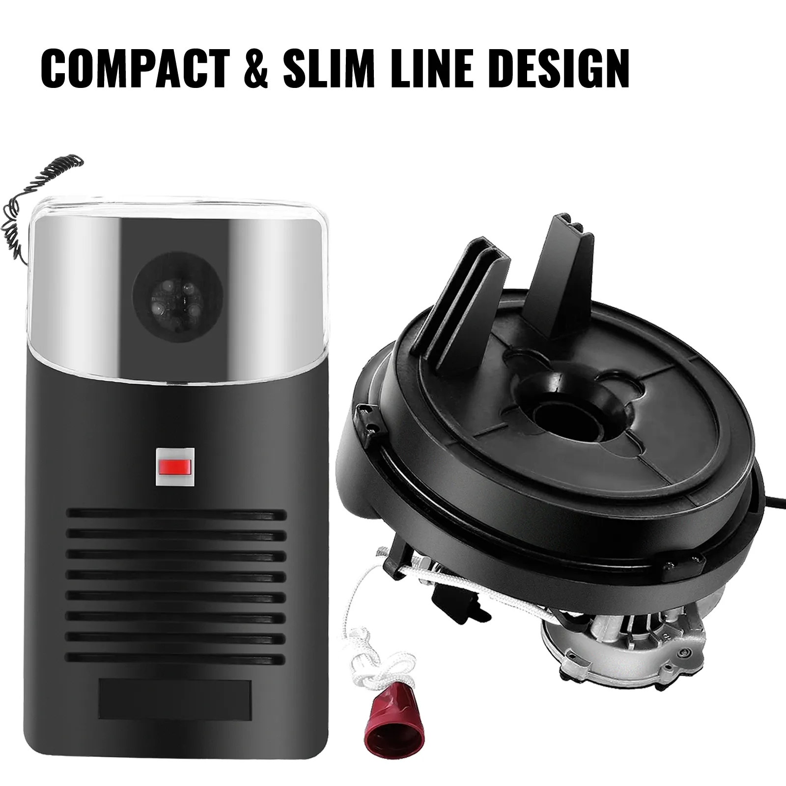 Abre-puertas enrollables de garaje VEVOR con diseño compacto y de línea delgada.