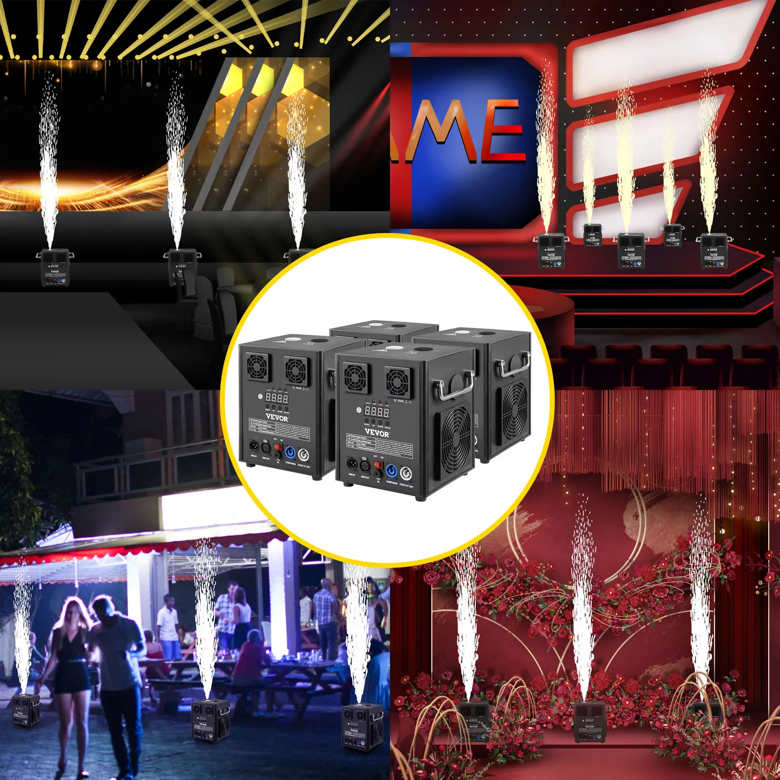 La máquina de efectos de escenario VEVOR mejora varios eventos con impresionantes efectos de chispas.