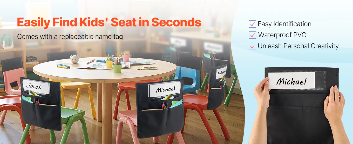 Toriexon Chair Pockets 24 Pack,17x 18 Inch Chairback Buddy Pocket 6 Bright Colors, Large And Ample Back Of Chair Organizer With Name Slot And Storage Pockets For Kids In Classroom