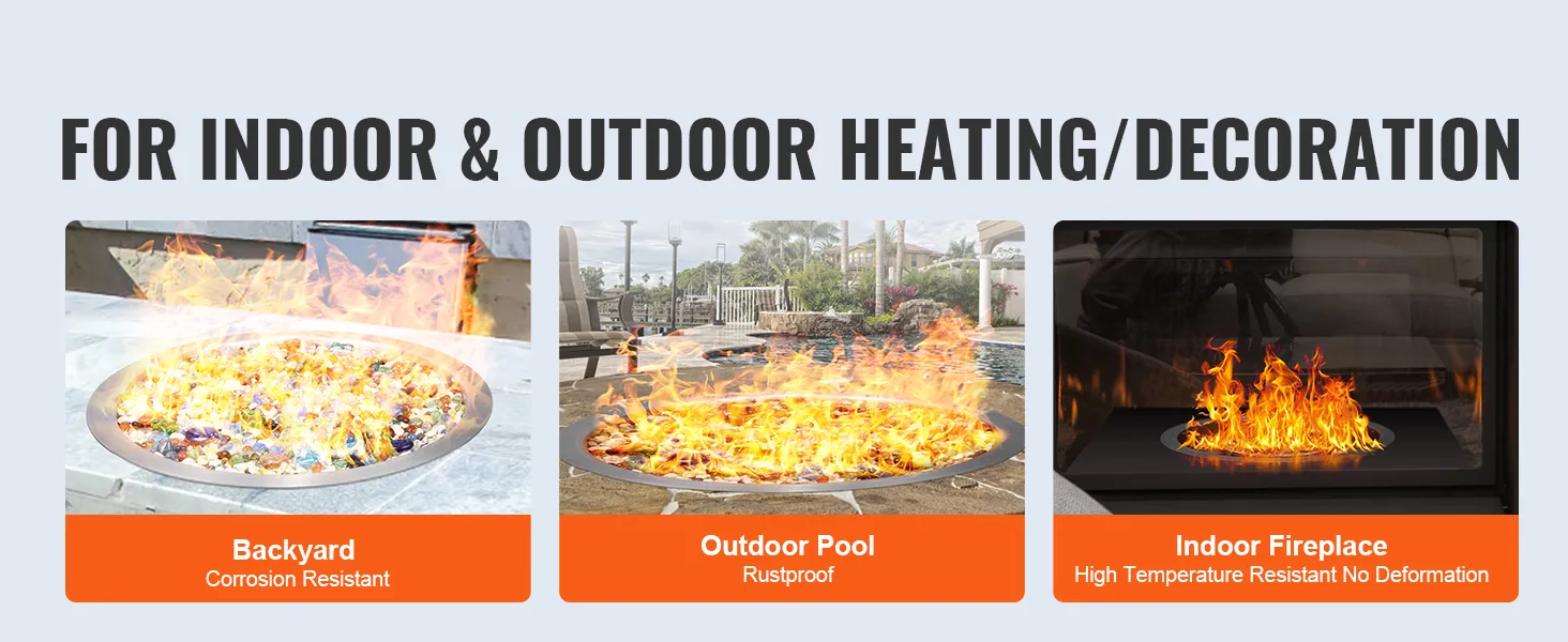 VEVOR fire pit pan for indoor and outdoor use, featuring corrosion resistance and high-temperature durability.