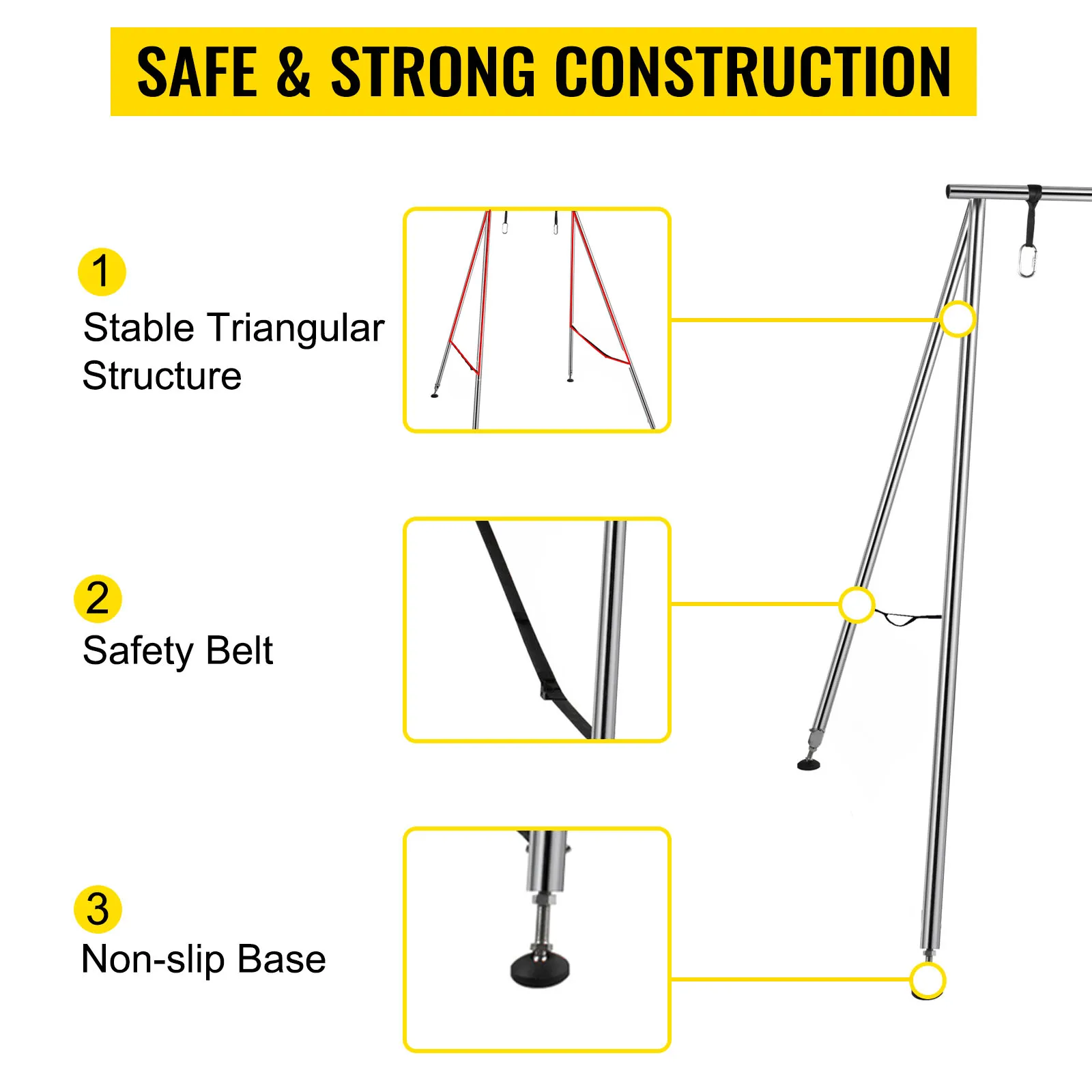 Marco de inversión de eslinga de yoga VEVOR con estructura triangular estable, cinturón de seguridad, base antideslizante.