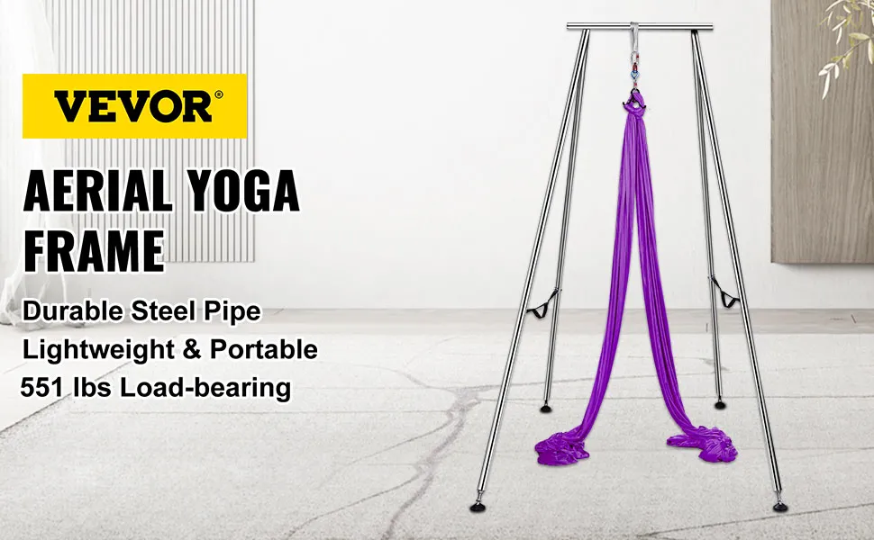 VEVOR yoga sling inversion frame with purple fabric, durable steel pipes, and 551 lbs capacity.