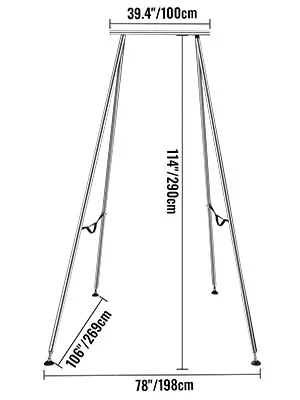 VEVOR yoga sling inversion stand with dimensions: 39.4"x78"x114".