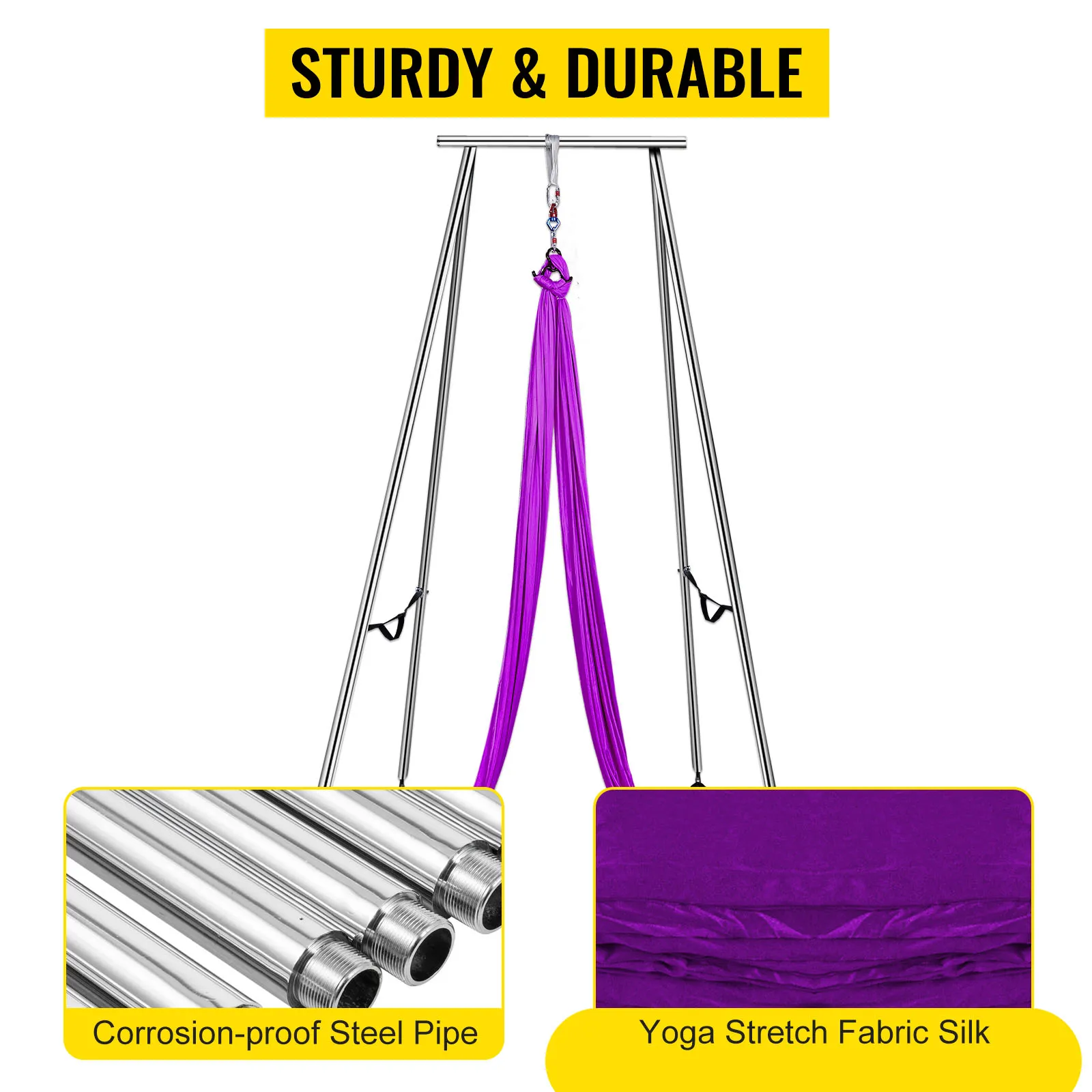 VEVOR yoga sling inversion with corrosion-proof steel pipe and purple stretch fabric silk.