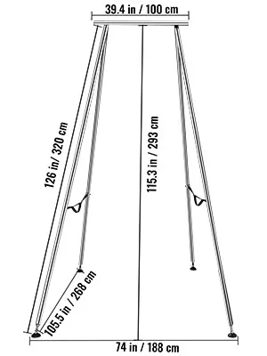 VEVOR aerial yoga frame dimensions: 100 cm wide, 320 cm tall, and 188 cm long.