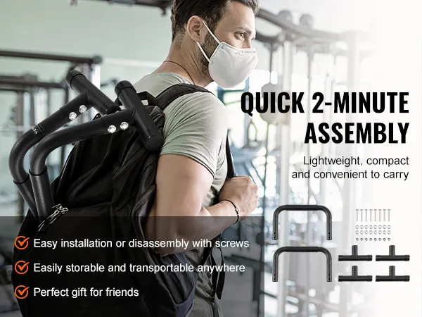 VEVOR-Dip-Stangen sind einfach zu montieren, tragbar und perfekt für jedes Fitnessstudio oder auf Reisen geeignet.