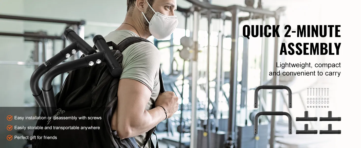 VEVOR-Dip-Stangen sind einfach zu montieren, tragbar und perfekt für jedes Fitnessstudio oder auf Reisen geeignet.