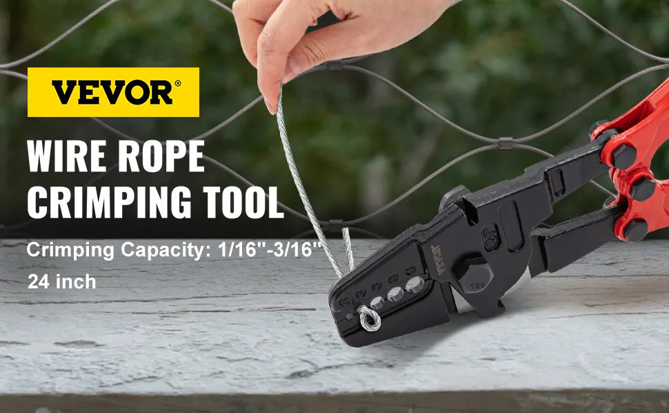 VEVOR Hand-Swager-Crimper, 24-Zoll-Drahtseilwerkzeug im Einsatz, Crimpen von Kabeln.
