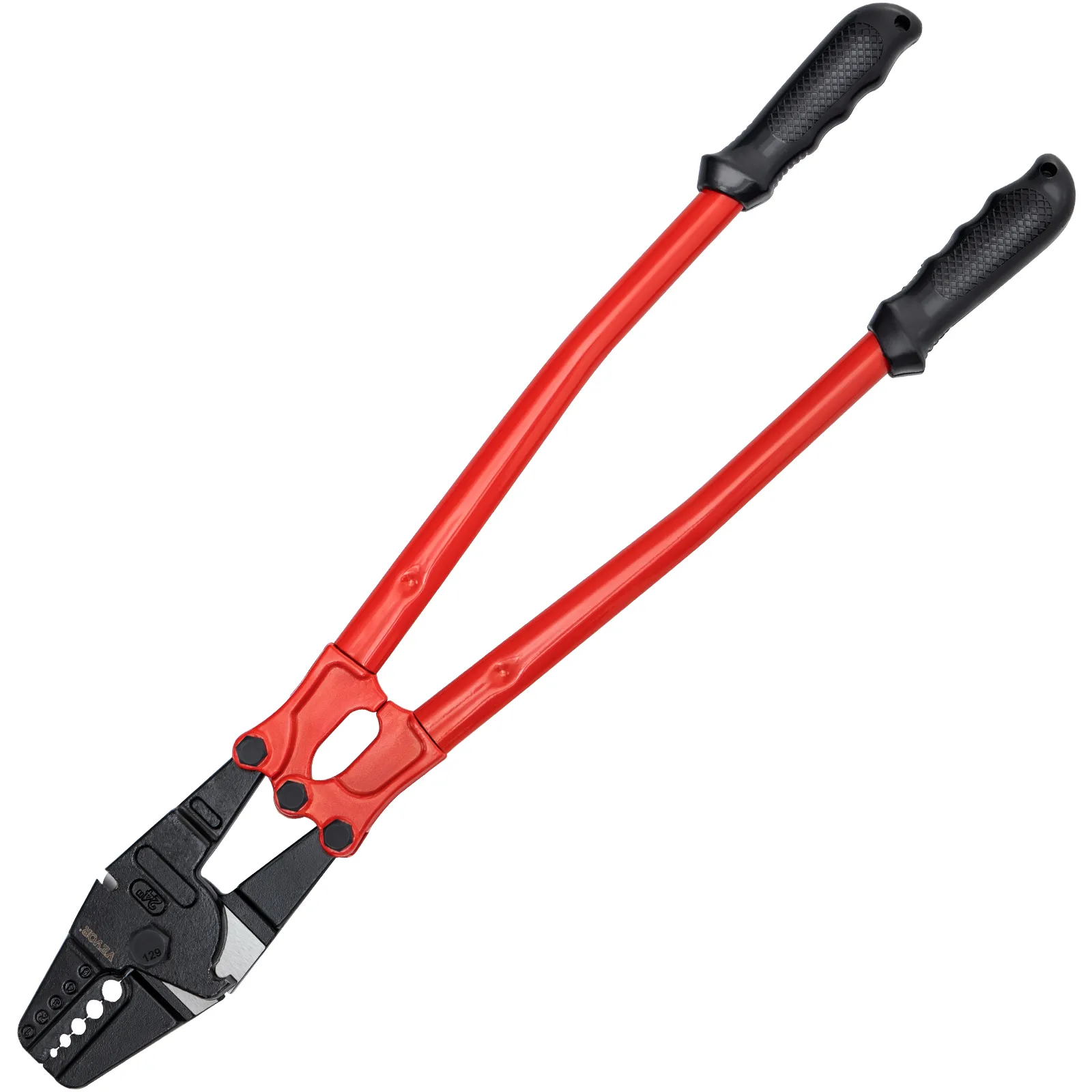 VEVOR-Hand-Swager-Crimper mit roten Griffen und schwarzen Crimpbacken.