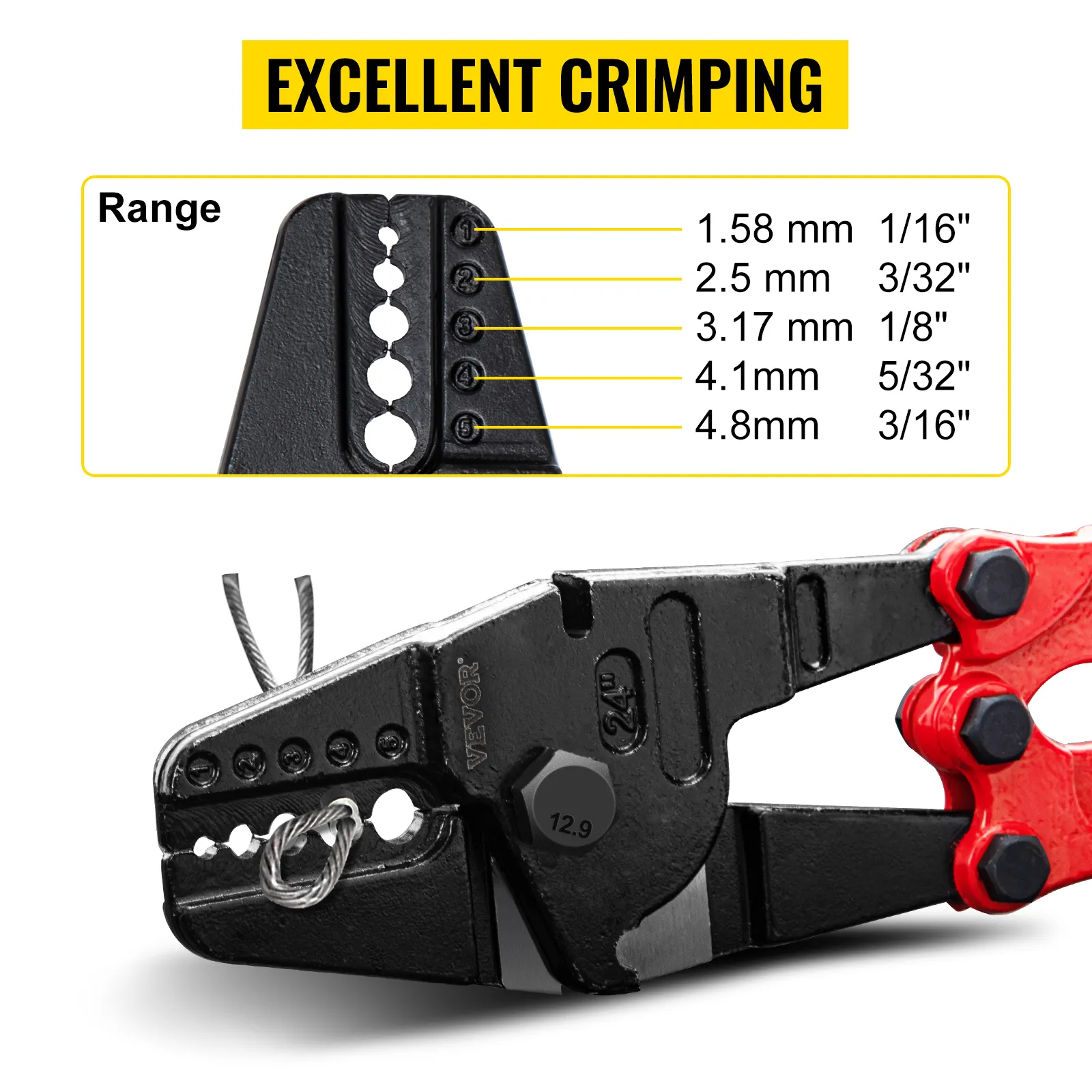 VEVOR Hand-Swager-Crimper mit 5 verschiedenen Crimp-Größen für exzellentes Crimpen.
