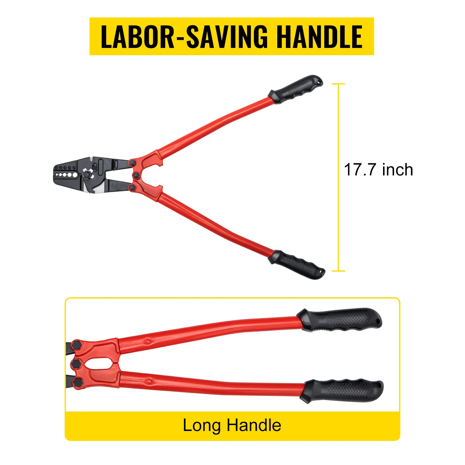 VEVOR Hand-Swager-Crimper mit arbeitssparendem 17,7 Zoll langem Griff in Rot.
