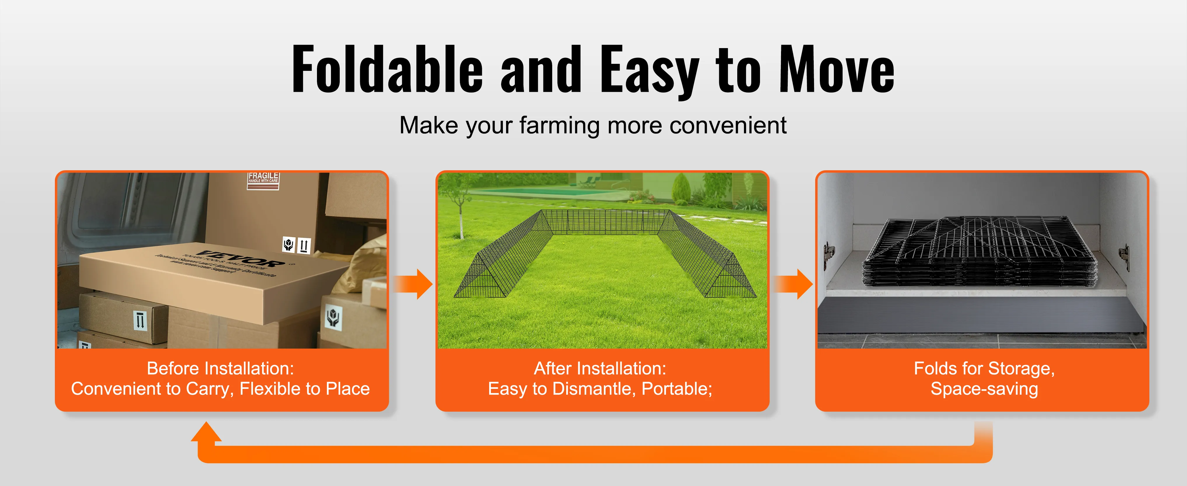 VEVOR chicken tunnels: foldable, portable with easy installation and compact storage.