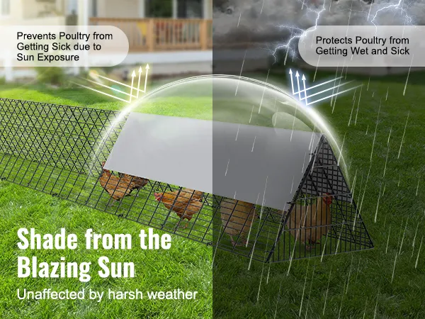 VEVOR chicken tunnels providing shade and protection from rain for poultry, enhancing health and comfort.
