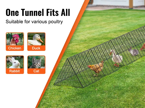 VEVOR chicken tunnels for chicken, duck, rabbit, cat in a green field. one tunnel fits all.