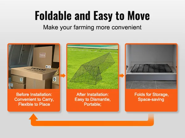 foldable and easy to move VEVOR chicken tunnels for convenient farming, storage, and portability.