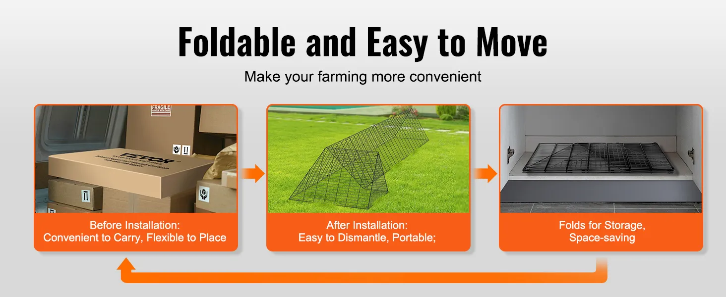 foldable and easy to move VEVOR chicken tunnels for convenient farming, storage, and portability.