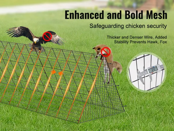 enhanced VEVOR chicken tunnels with dense mesh prevent hawk and fox intrusion for chicken safety.