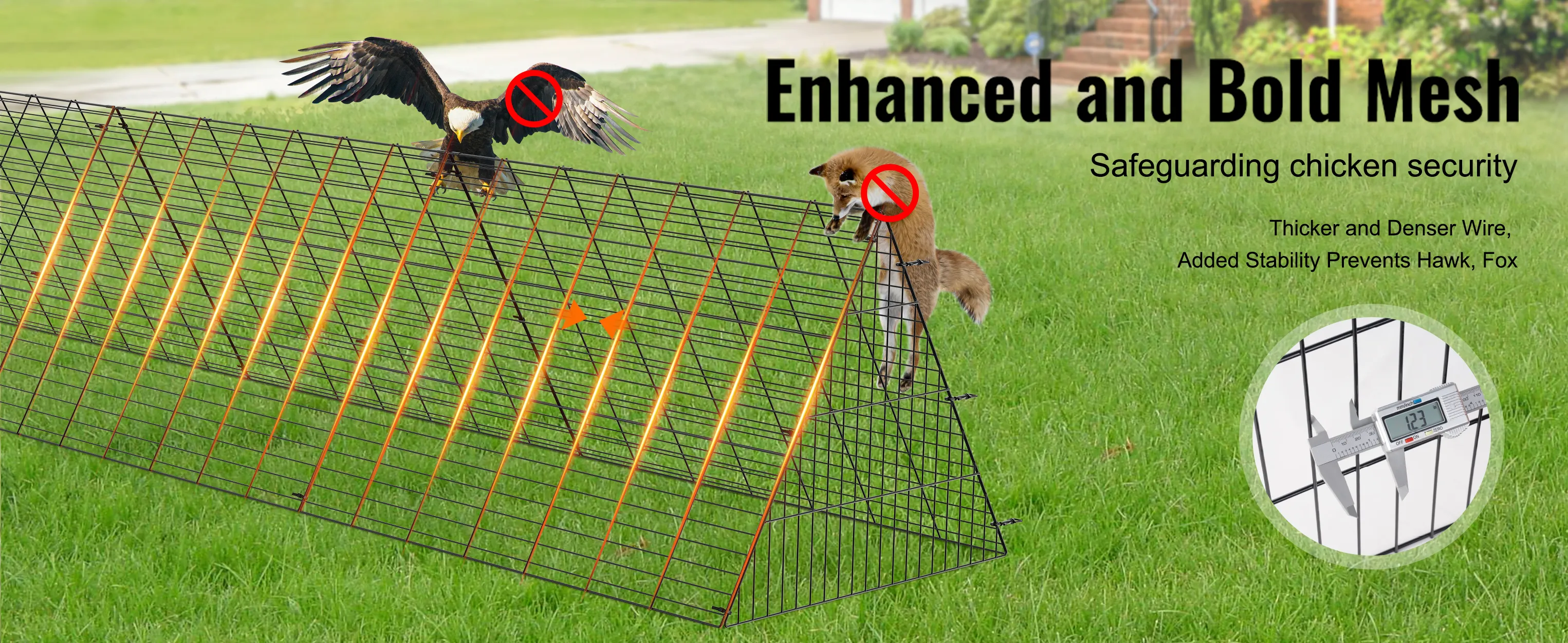 enhanced VEVOR chicken tunnels with dense mesh prevent hawk and fox intrusion for chicken safety.