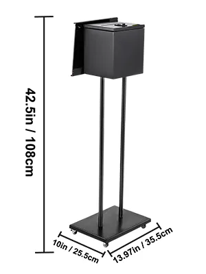 VEVOR ballot box on stand, 42.5 inches tall, black, with dimensions 10x13.97 inches.