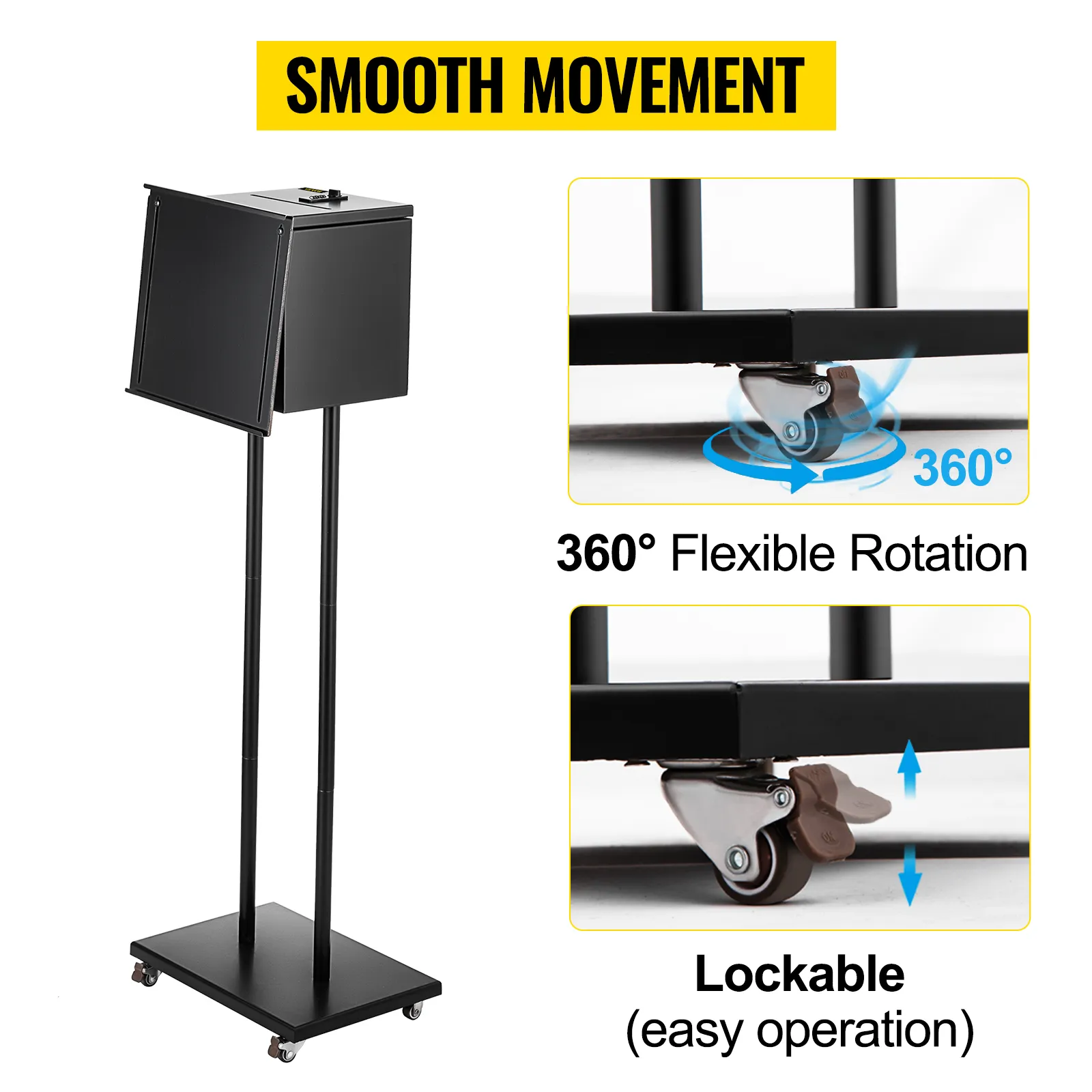 VEVOR ballot box with lockable wheels for smooth movement and 360-degree flexible rotation.