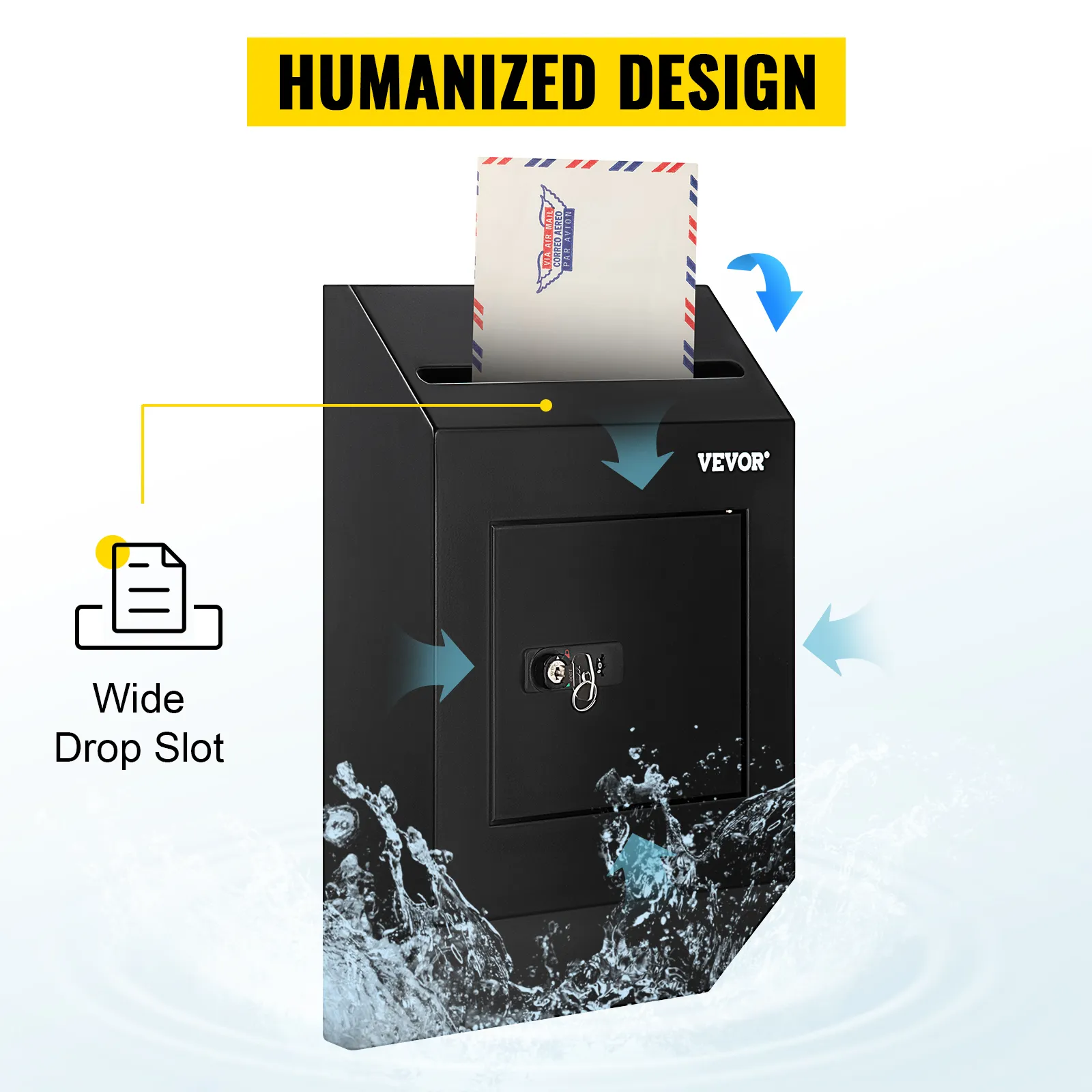 VEVOR suggestion box with wide drop slot, secured key lock, and water-resistant design. humanized design.