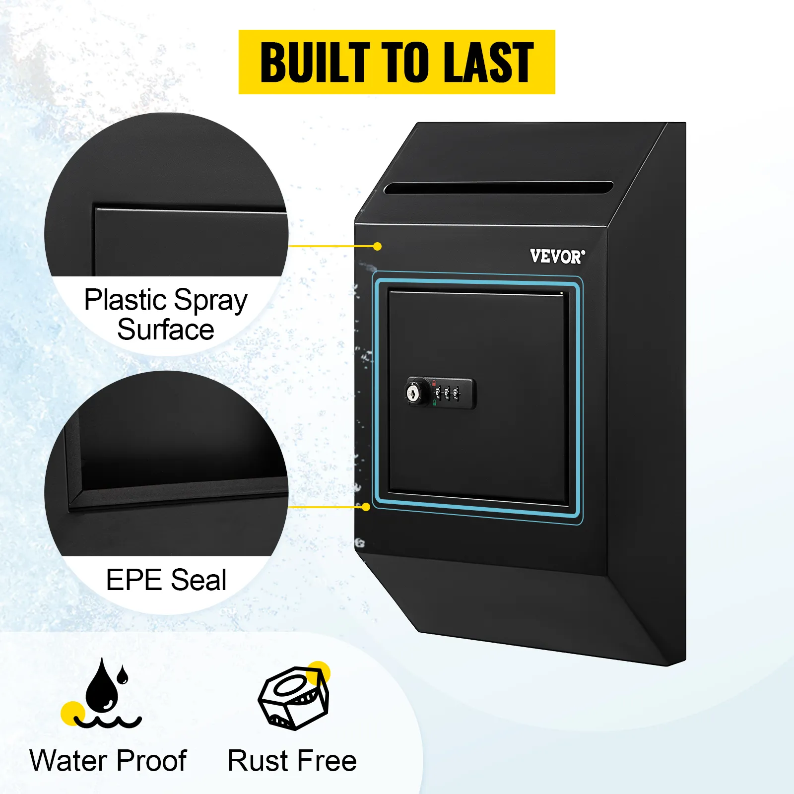 VEVOR suggestion box with plastic spray surface, epe seal, waterproof, and rust-free features. built to last.