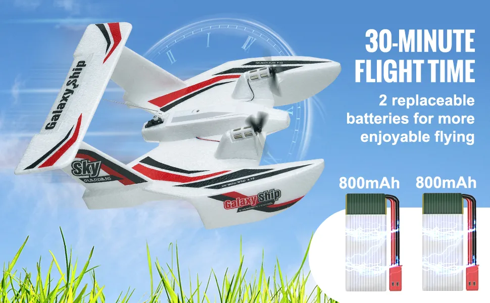 VEVOR RC letadlo, 2,4 GHz 3 kanálové letadlo na dálkové ovládání s 6osým gyroskopickým stabilizátorem, připravené k letu, obojživelné letadlo, hračka s 2 bateriemi, snadno ovladatelný RC kluzák pro dospělé, děti, začátečníky, chlapce