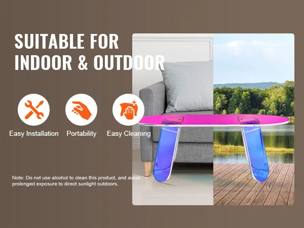 Mesa de centro de acrílico VEVOR adecuada para interiores y exteriores, fácil instalación, portátil, fácil de limpiar.