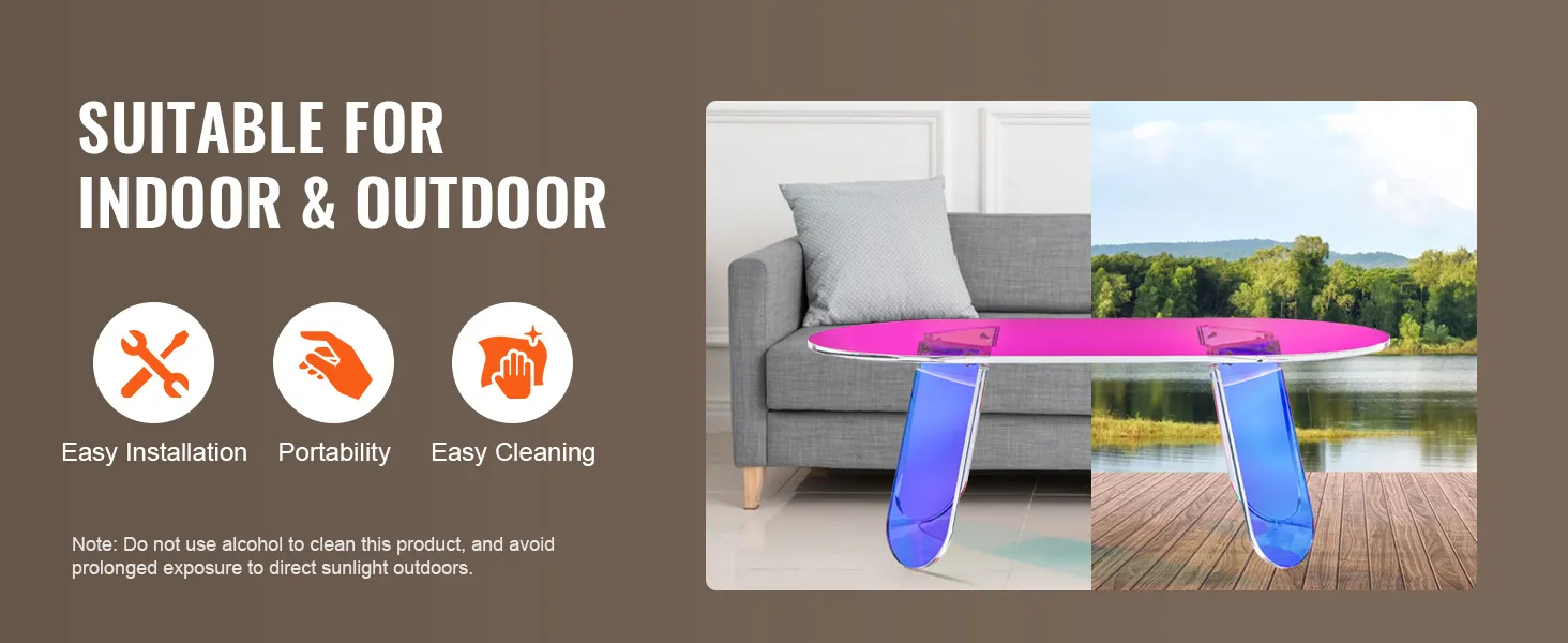 Mesa de centro de acrílico VEVOR adecuada para interiores y exteriores, fácil instalación, portátil, fácil de limpiar.