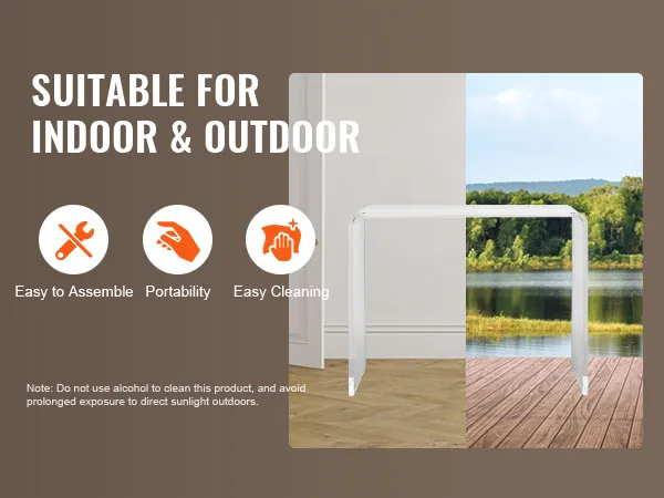 Mesa consola de acrílico VEVOR, adecuada para interior y exterior, fácil de montar, portátil, fácil de limpiar.