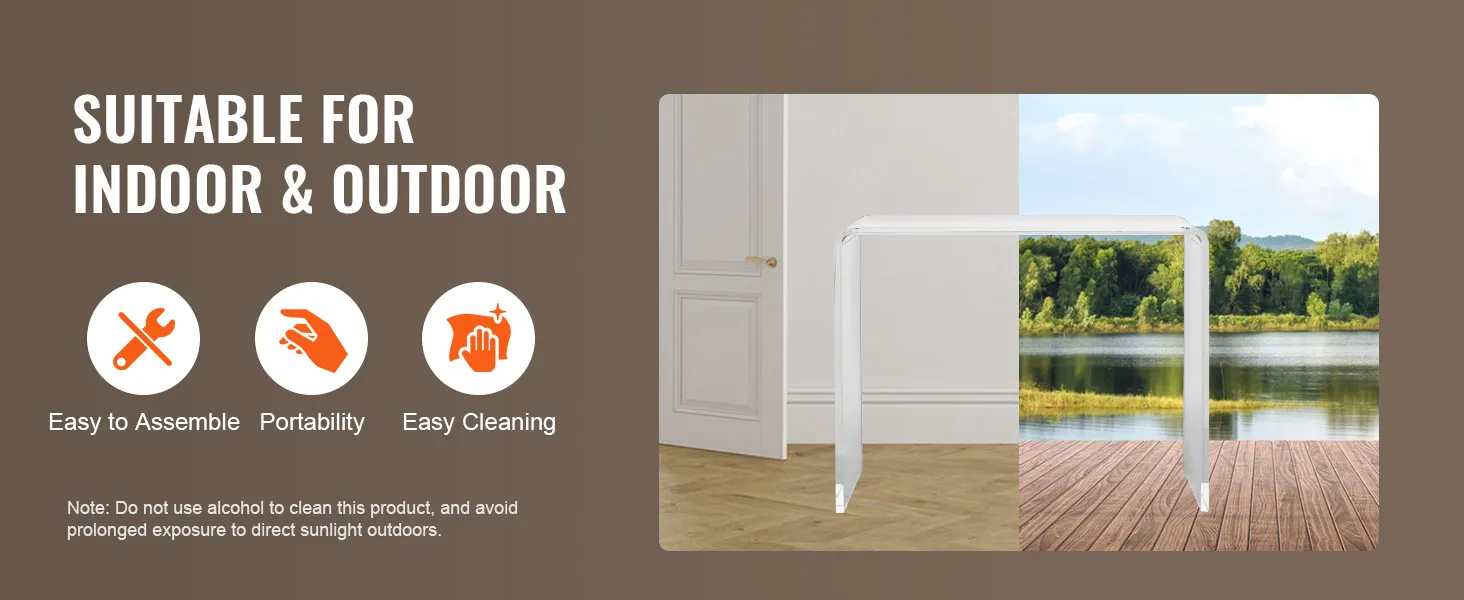 Mesa consola de acrílico VEVOR, adecuada para interior y exterior, fácil de montar, portátil, fácil de limpiar.