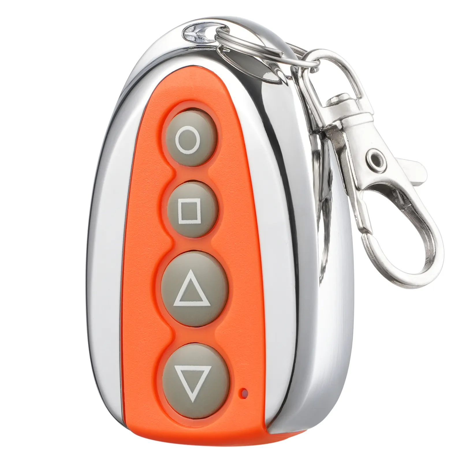 orange VEVOR gate opener remote with four buttons and keychain attachment.