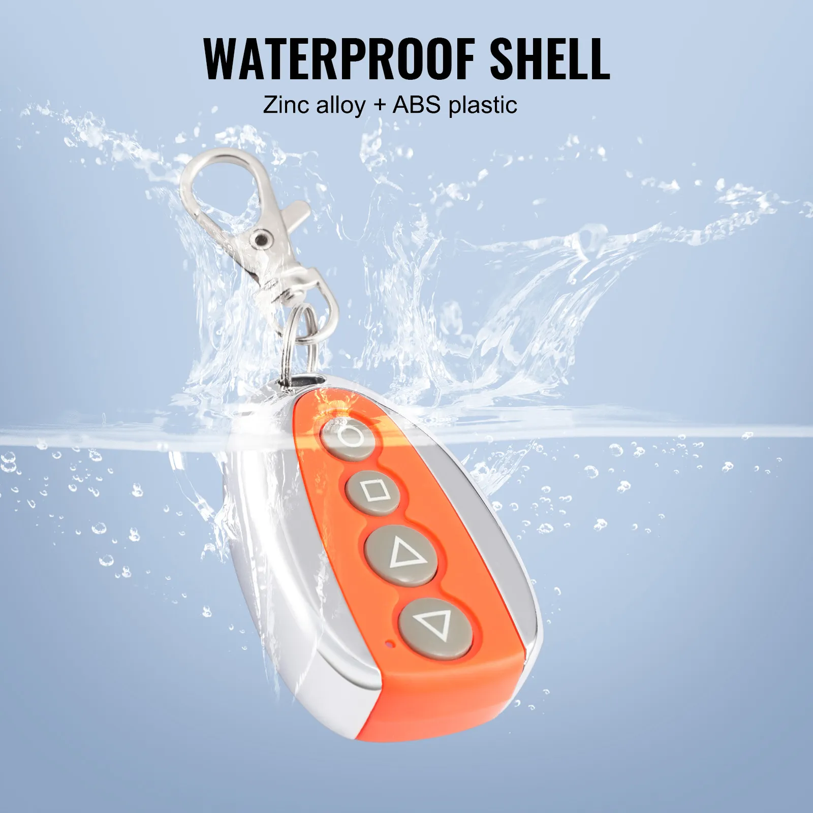 VEVOR gate opener remote with waterproof shell, zinc alloy, and abs plastic.