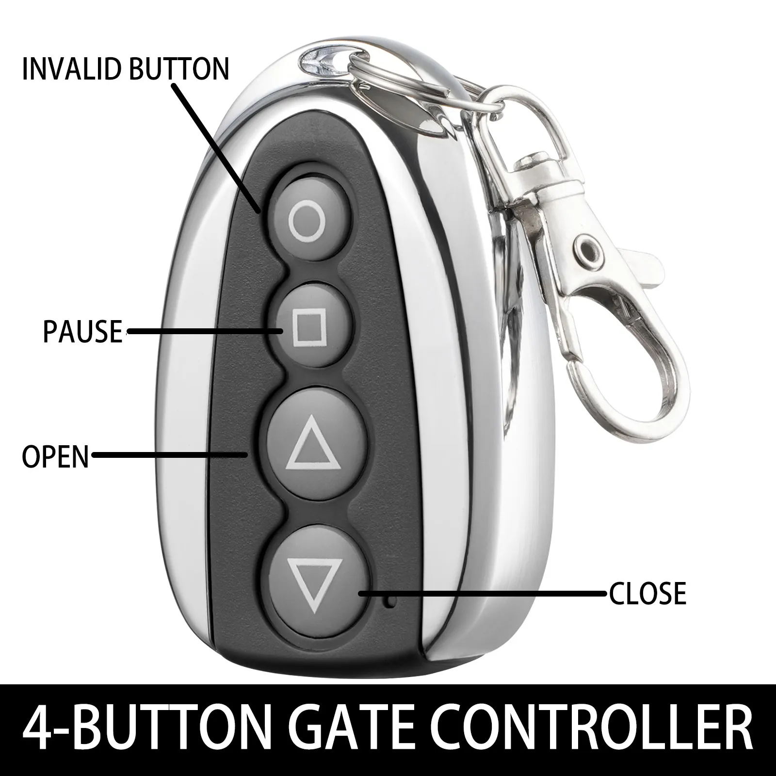 VEVOR gate remote control with 4 buttons: pause, open, close, invalid button.