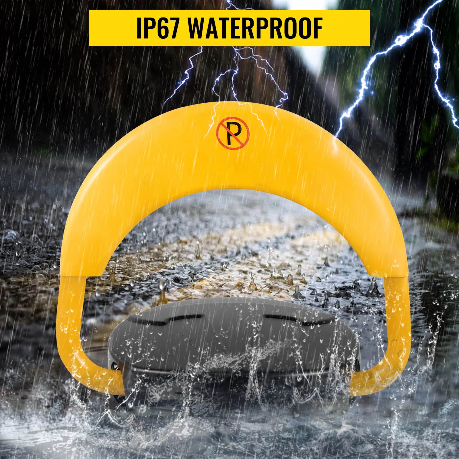 VEVOR automatic parking lock in rain showcasing ip67 waterproof rating.