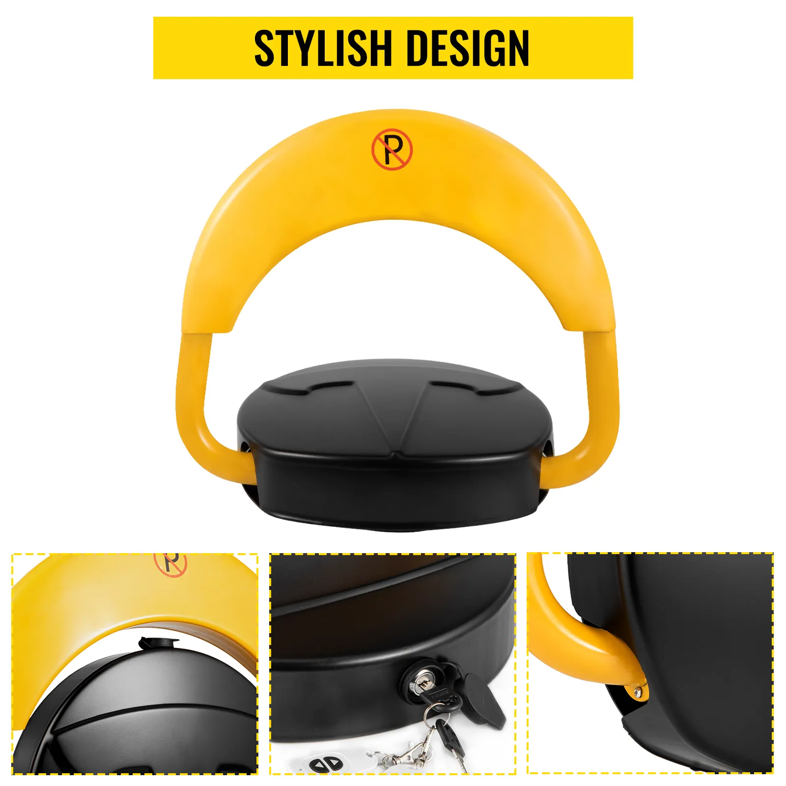 VEVOR automatic parking lock with a stylish yellow and black design, including key lock.