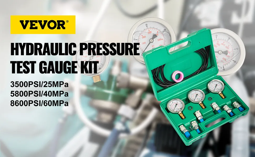 Kit de manómetro de prueba de presión hidráulica VEVOR con manómetros y estuche de transporte, de 3500 psi/25 mpa a 8600 psi/60 mpa