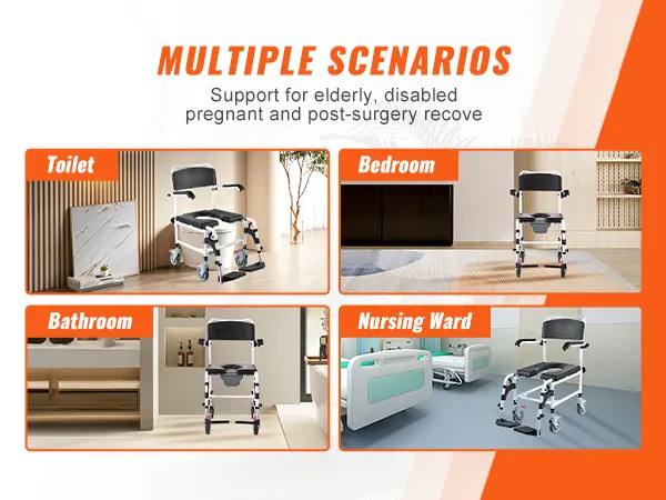 4-in-1 VEVOR shower commode wheelchair for elderly, disabled, pregnant, and post-surgery recovery.