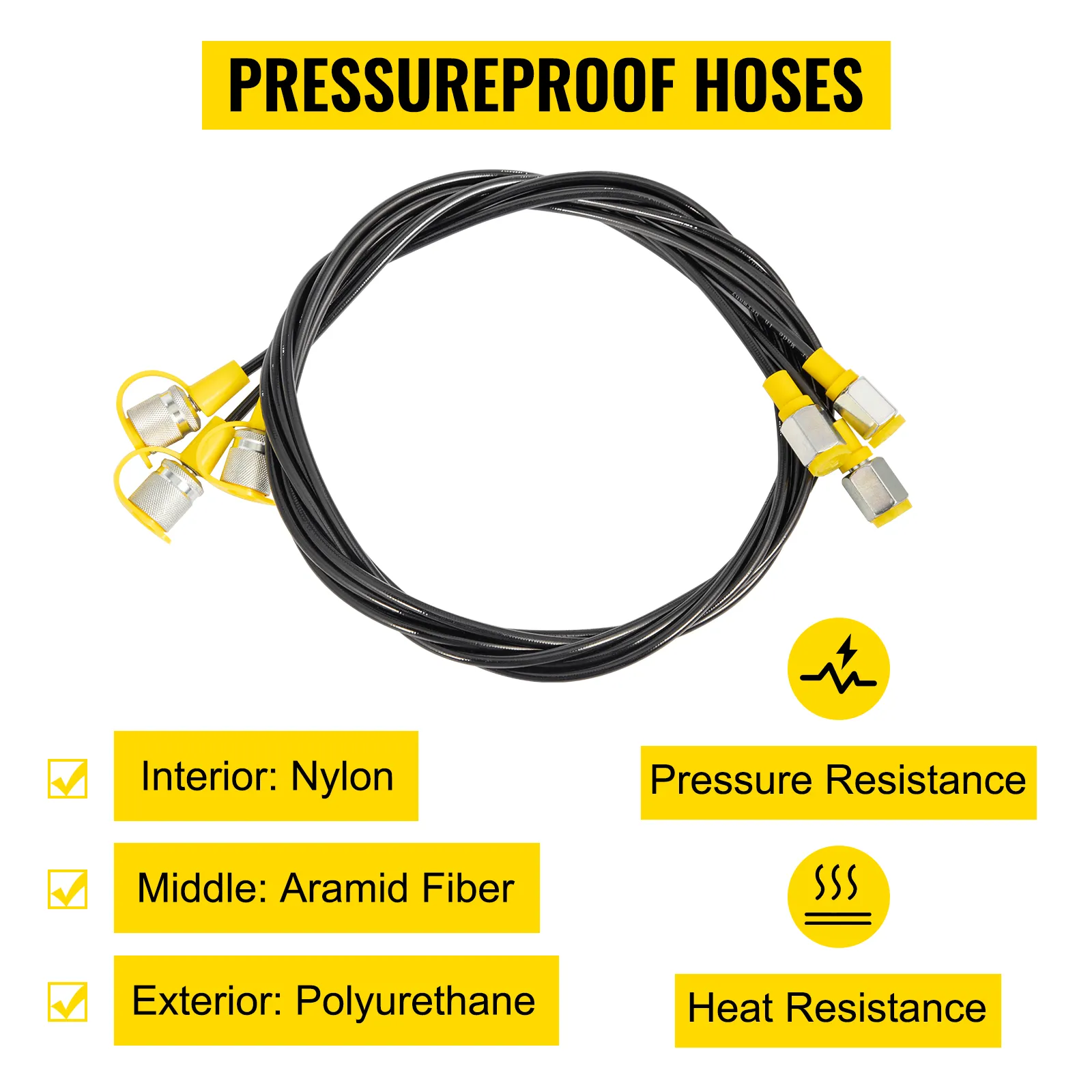 VEVOR hydraulic pressure test kit pressureproof hoses with nylon, aramid fiber, polyurethane.