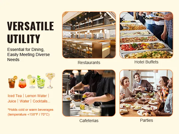 versatile use for VEVOR beverage dispenser in restaurants, hotel buffets, cafeterias, and parties.