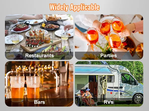 restaurants, parties, bars, and rvs showcasing versatile use of VEVOR insulated beverage dispenser.