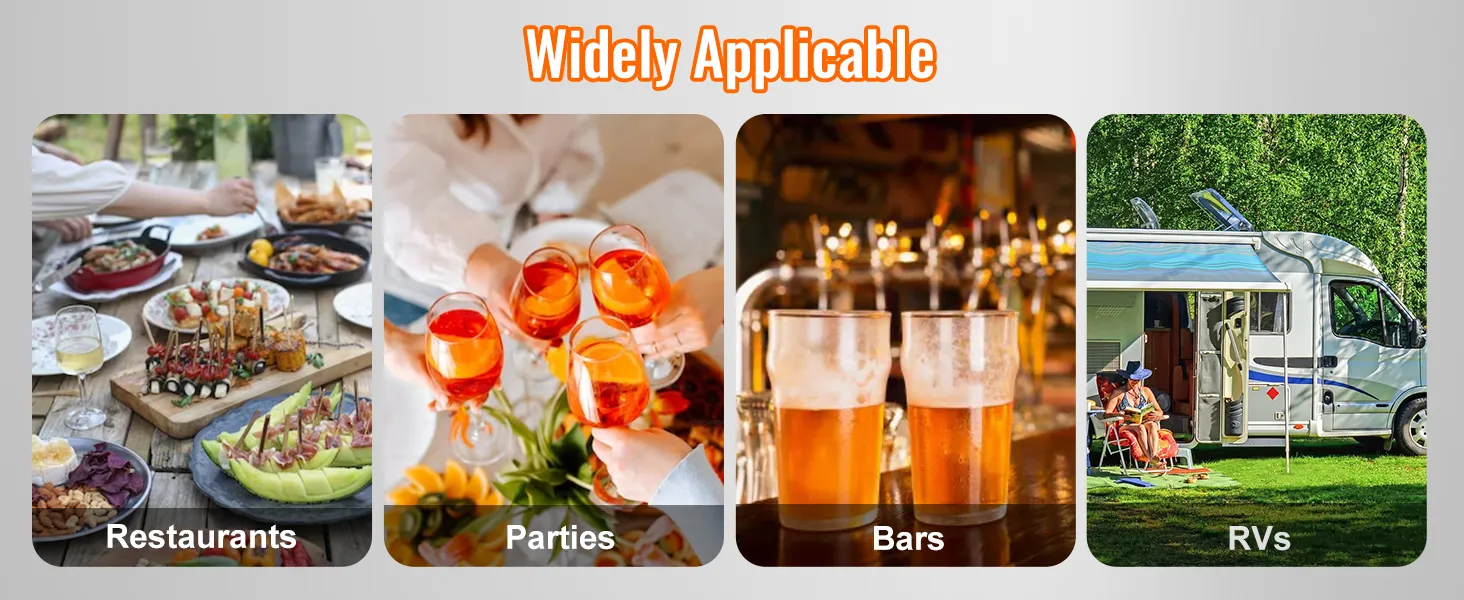 restaurants, parties, bars, and rvs showcasing versatile use of VEVOR insulated beverage dispenser.