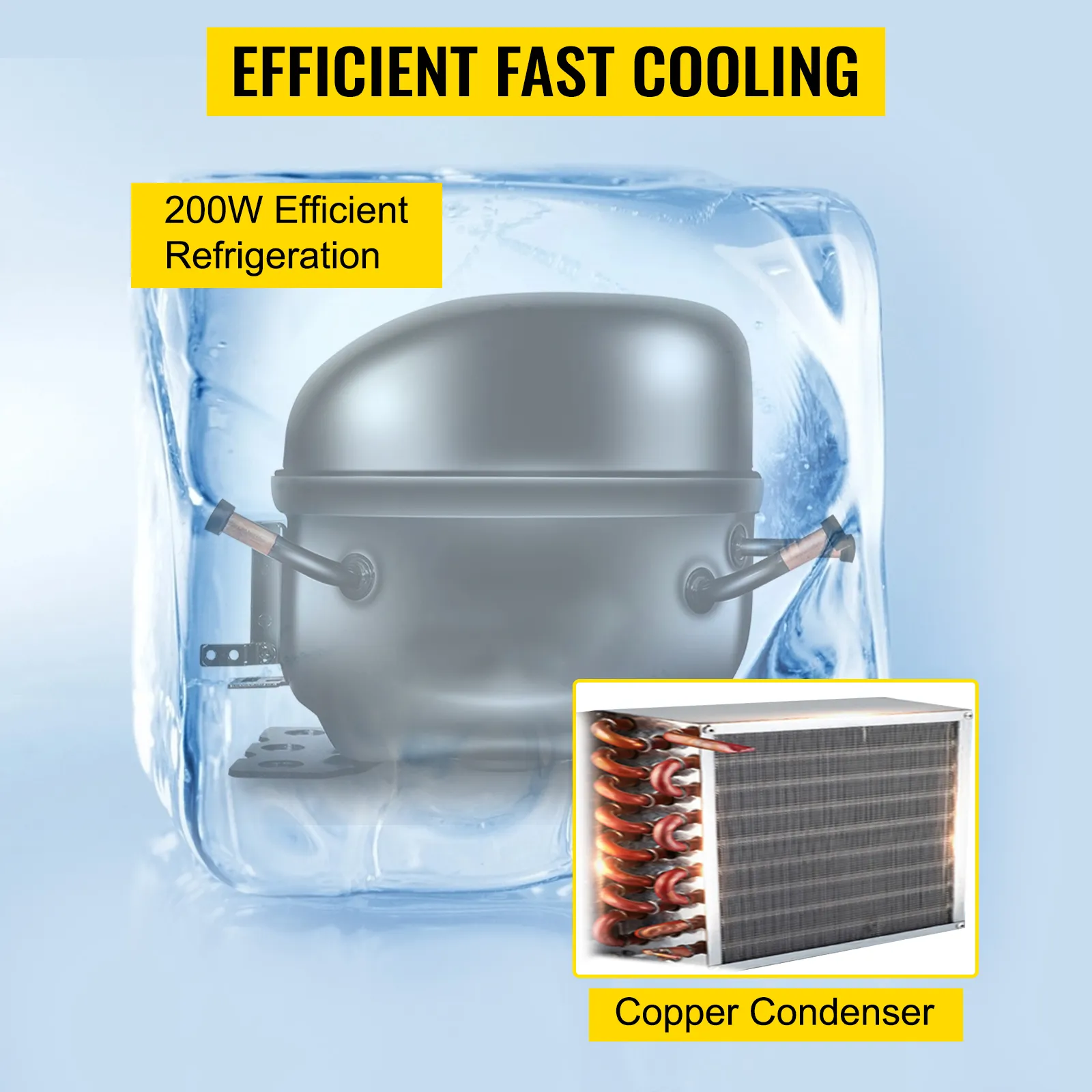 Condensador de cobre y refrigeración de 200 W para dispensador de bebidas comercial VEVOR. Enfriamiento rápido y eficiente.