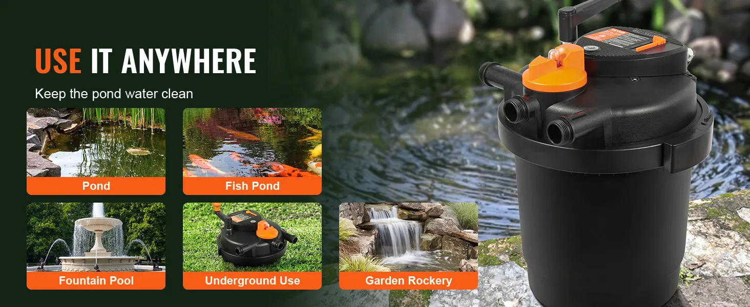 VEVOR bio pressure pond filter for ponds, fish ponds, fountain pools, underground use, and garden rockery.