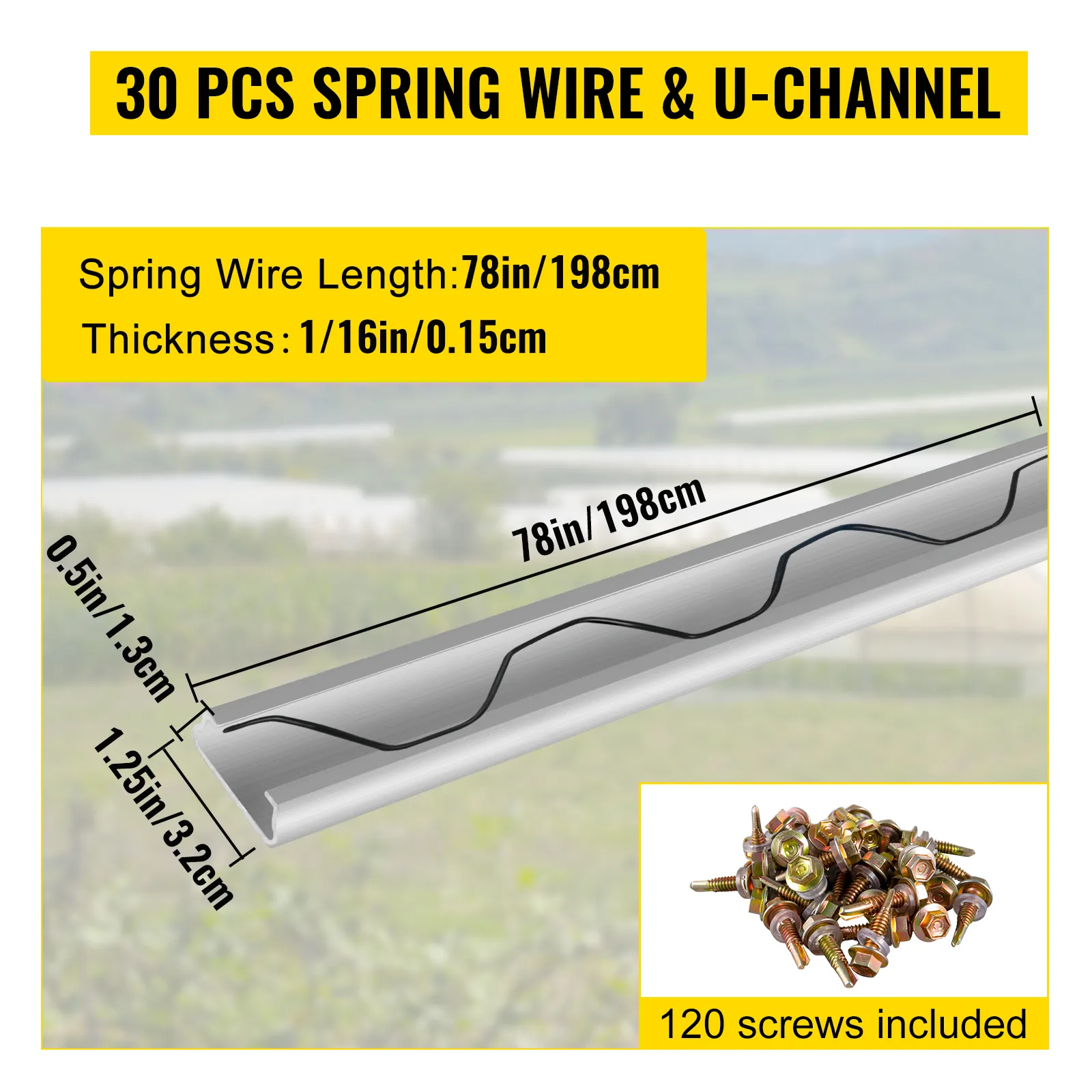 30 pcs VEVOR spring wire lock channel, 78in length, 120 screws included.